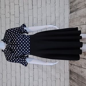 Ranphee Retro 50's Style Polka Dot A-Line Ruffle Knee/Tea Dress Black/Navy - NWT
